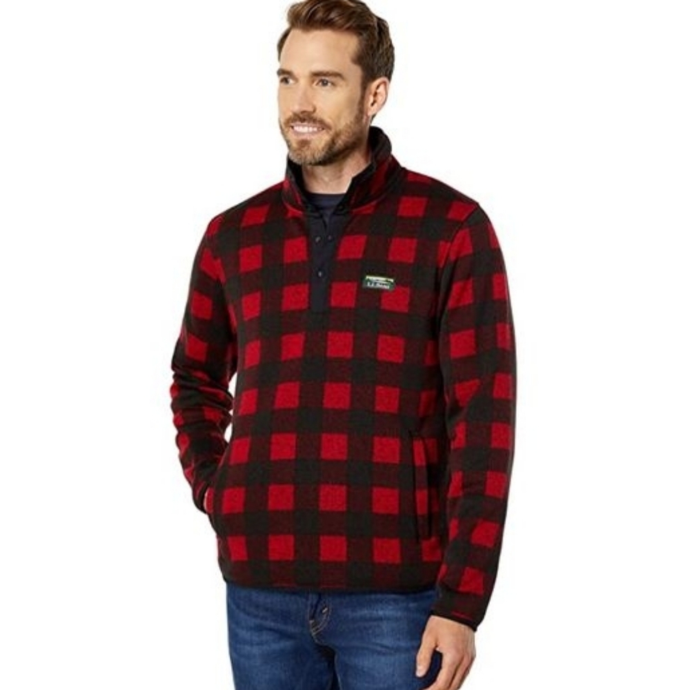 L.L. Bean Buffalo Plaid Long Sleeve Fleece Pullover Unisex